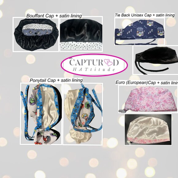 Womens Autumn Leaves Sparkle Bouffant Scrub Cap, Handmade NWOT - Picture 6 of 8